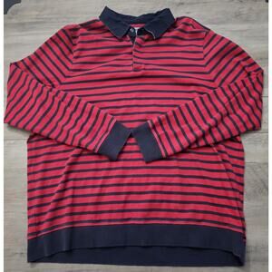 Men's L.L.Bean Vtg Style Red Blue Stripe Long Sleeve 1/4 Button Up Shirt XXL Reg